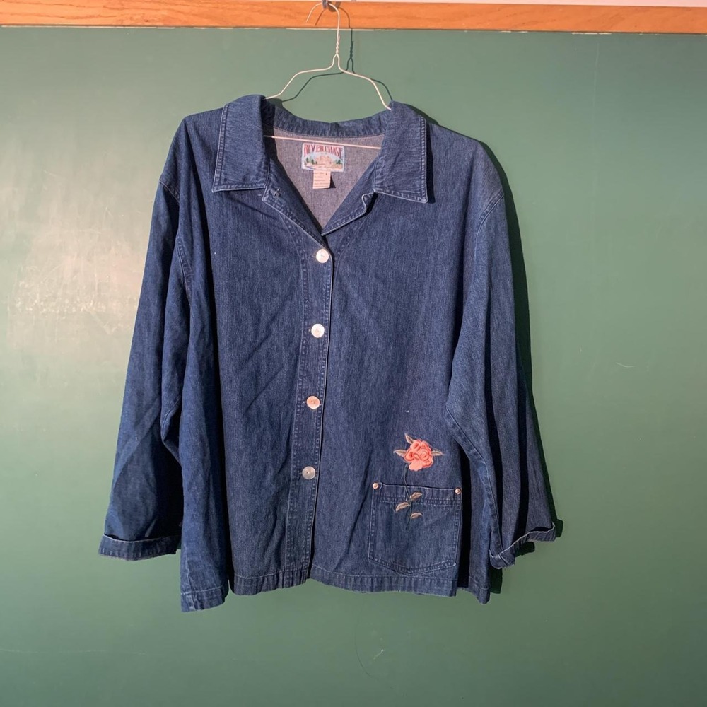 River Chase Vintage Denim Embroidered Floral Jacket Blue Plus Size 3X